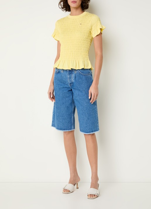 Fabienne Chapot Carmen T-shirt met smockwerk - voorkant 2 geel