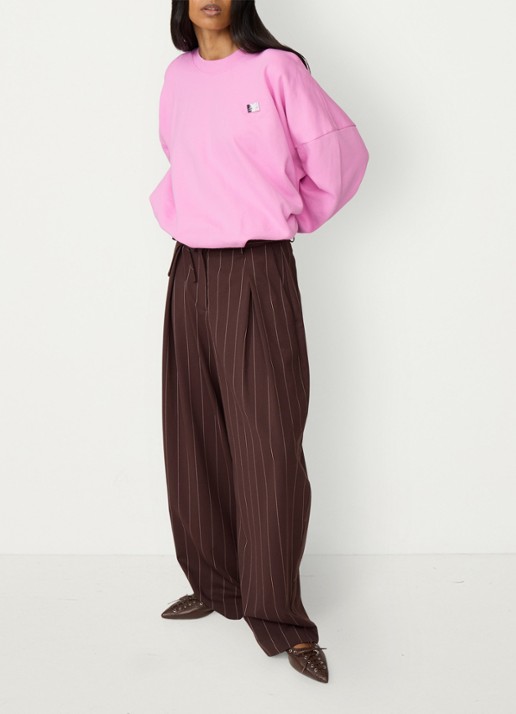 Fabienne Chapot Charlot high waist balloon fit pantalon met streepprint - voorkant 5 bruin