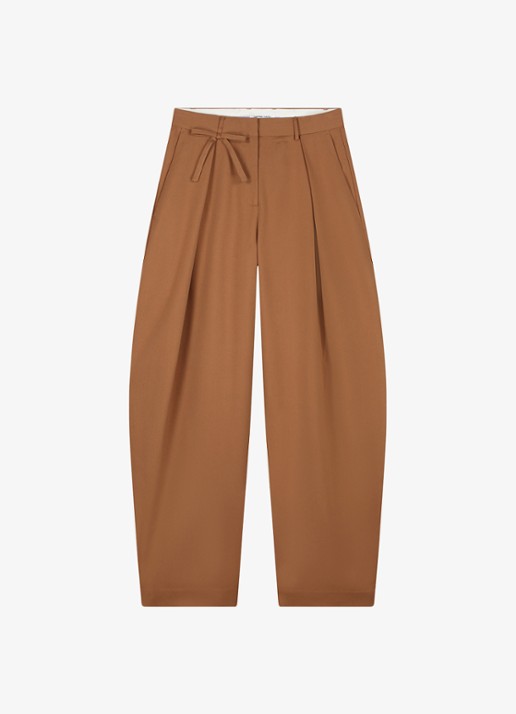 Fabienne Chapot Charlot high waist wide leg pantalon met strikdetail - voorkant 4 camel
