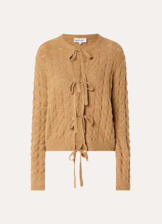 Fabienne Chapot Chelsea fijngebreid vest in wolblend met opengewerkt dessin - voorkant camel