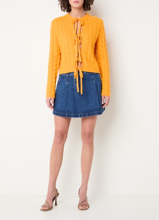 Fabienne Chapot Chelsea fijngebreid vest in wolblend met opengewerkt dessin - voorkant 4 orange