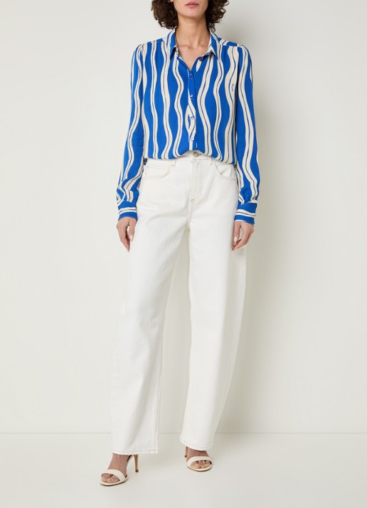 Fabienne Chapot Coco blouse met streepprint - voorkant 2 kobaltblauw