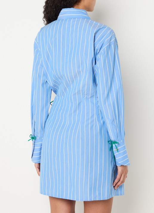 Fabienne Chapot Colette mini blousejurk met streepprint en gestrikt detail - achterkant 4 blauw