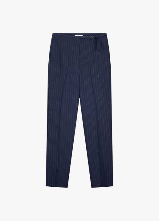 Fabienne Chapot Elliot mid waist straight fit pantalon met krijtstreep - voorkant 3 donkerblauw