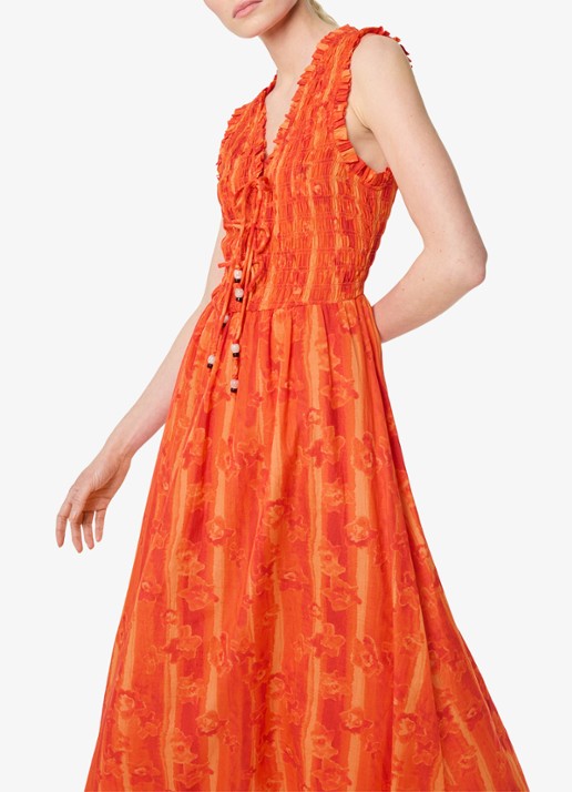 Fabienne Chapot Elou maxi jurk met smockwerk en print