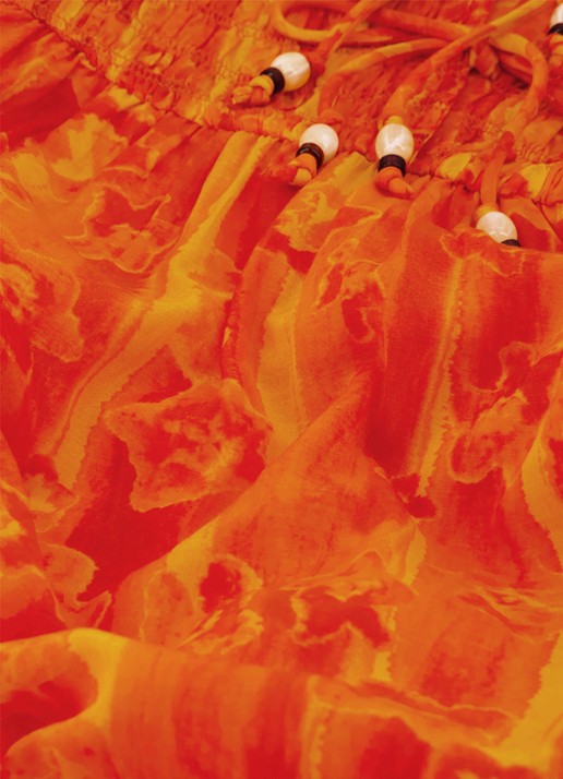Fabienne Chapot Elou maxi jurk met smockwerk en print - detail 5 orange