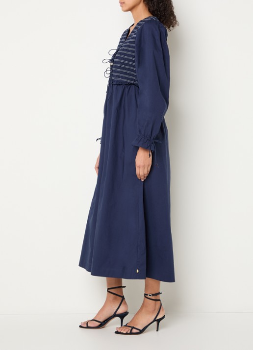 Fabienne Chapot Elouise midi tuniekjurk met V-hals - voorkant 2 donkerblauw