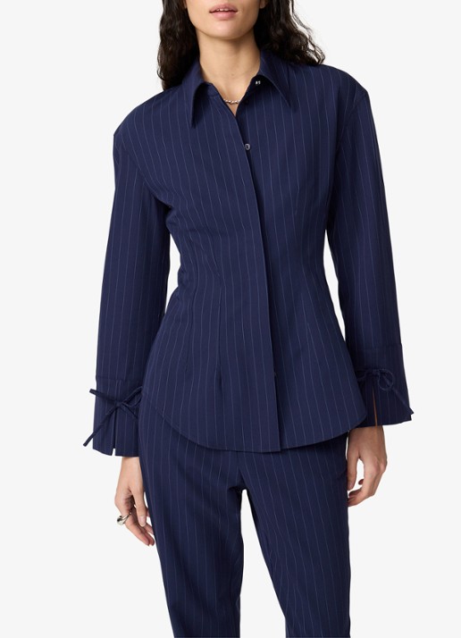 Fabienne Chapot Elvira blouse met krijtstreep - detail 3 donkerblauw
