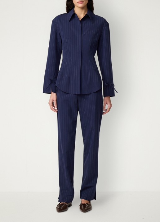Fabienne Chapot Elvira blouse met krijtstreep - voorkant 2 donkerblauw