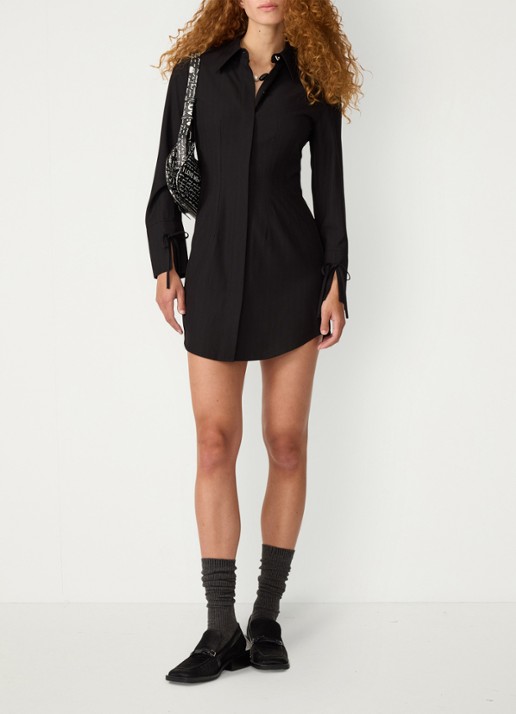 Fabienne Chapot Elvira mini blousejurk met streepprint en gestrikt detail - voorkant 5 zwart