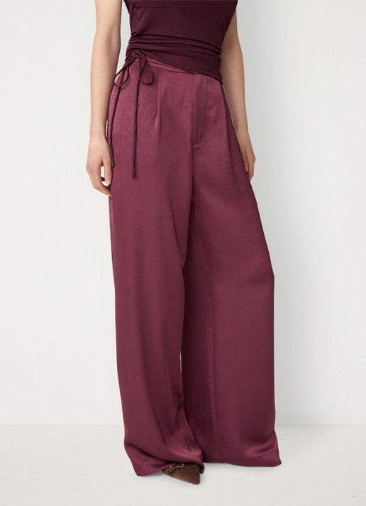 Fabienne Chapot Emma high waist wide leg pantalon van satijn met strikdetail