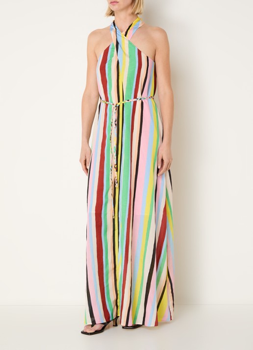 Fabienne Chapot Estelle maxi jurk met streepprint en strikceintuur