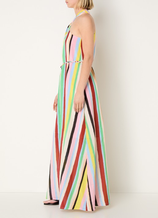 Fabienne Chapot Estelle maxi jurk met streepprint en strikceintuur - voorkant 4 lichtblauw