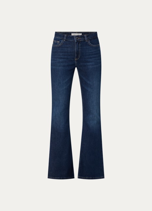 Fabienne Chapot Eva mid waist flared jeans met donkere wassing - voorkant 4 indigo