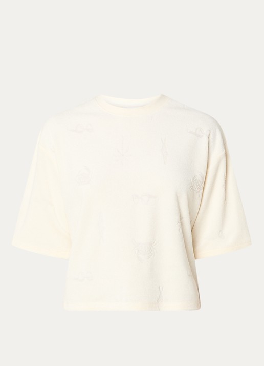 Fabienne Chapot Evy T-shirt van badstof met 3D print - voorkant 3 gebroken wit