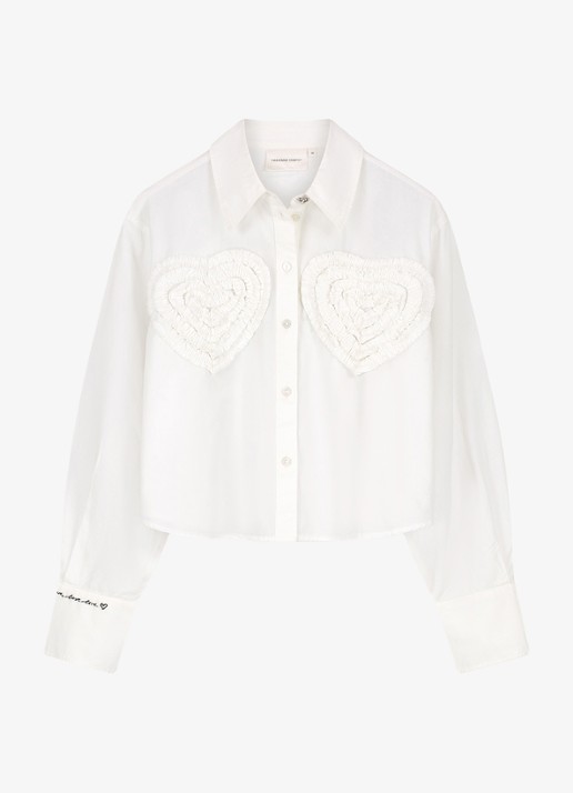 Fabienne Chapot Haidy cropped blouse met ruches en borduring - voorkant 4 wit