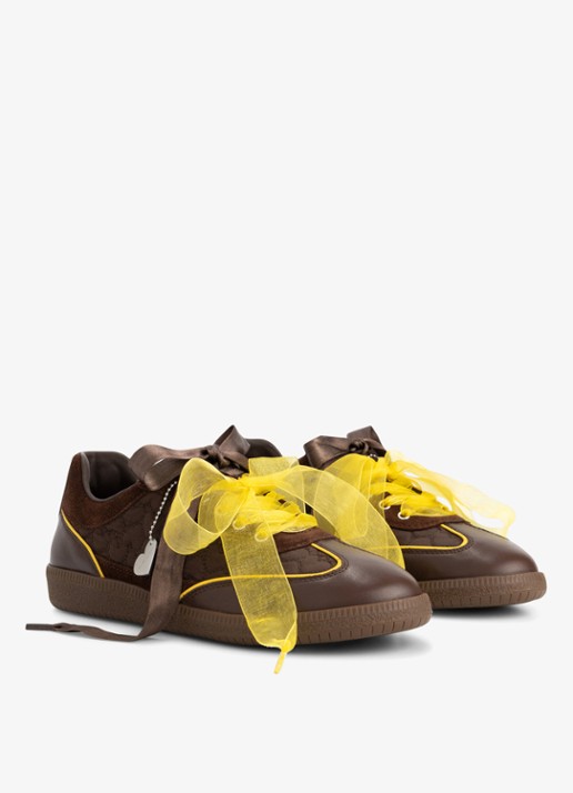 Fabienne Chapot Head Over Heels sneaker van leer - detail chocoladebruin
