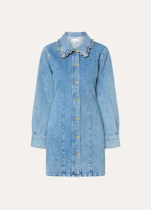 Fabienne Chapot Ina mini blousejurk van denim  - voorkant indigo