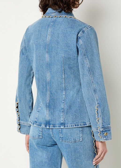 Fabienne Chapot Inda blouse van denim met siernaad - achterkant indigo