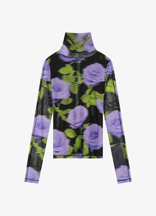 Fabienne Chapot Jadyn top van mesh met bloemenprint - voorkant 4 paars