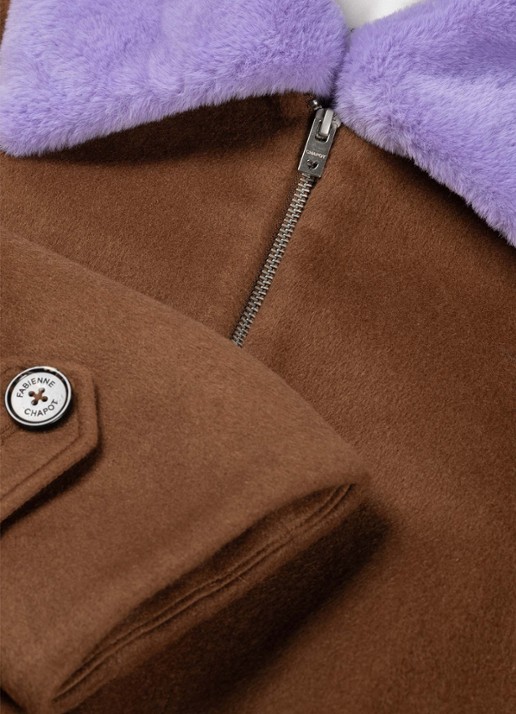 Fabienne Chapot Jael bomberjack in wolblend met colour blocking - detail 3 bruin