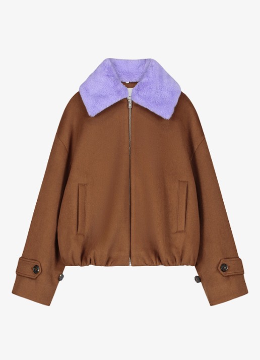 Fabienne Chapot Jael bomberjack in wolblend met colour blocking - voorkant 4 bruin