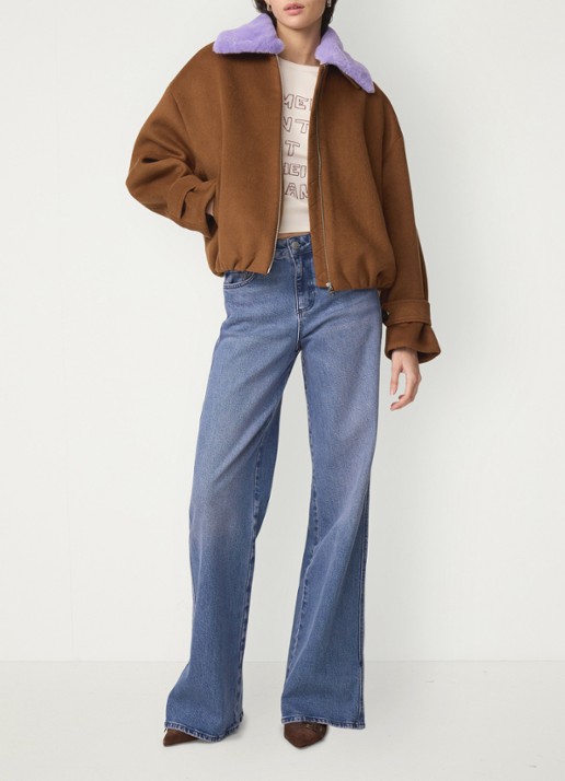 Fabienne Chapot Jael bomberjack in wolblend met colour blocking - voorkant 5 bruin