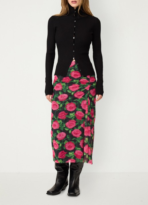 Fabienne Chapot Jessy midi rok met bloemenprint - voorkant 5 fuchsia