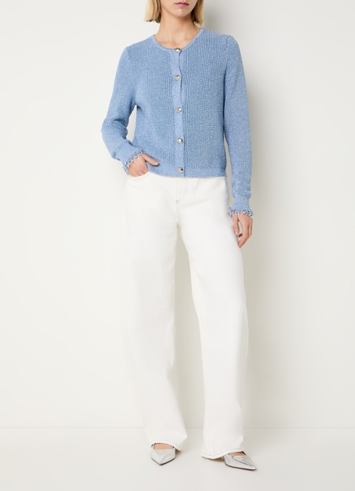 Fabienne Chapot Jody grofgebreid vest in wolblend met lurex - voorkant 3 staalblauw