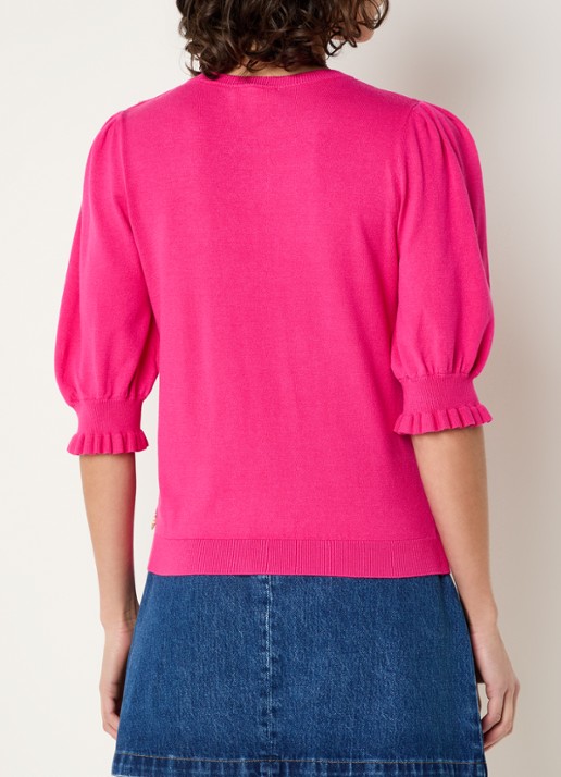 Fabienne Chapot Jolly fijngebreide top met ballonmouw - achterkant fuchsia