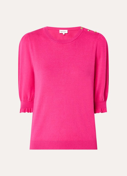 Fabienne Chapot Jolly fijngebreide top met ballonmouw - voorkant 3 fuchsia