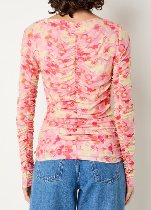 Fabienne Chapot Kane top van mesh met bloemenprint - achterkant 3 lichtroze