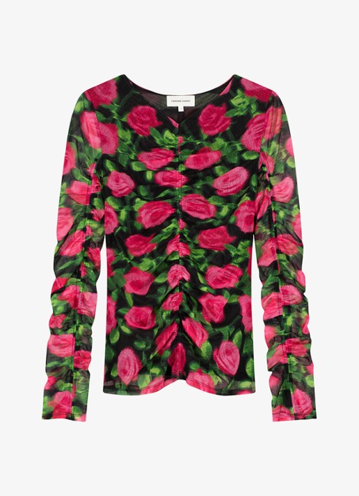 Fabienne Chapot Karlis top met print en plooidetail - voorkant 4 fuchsia