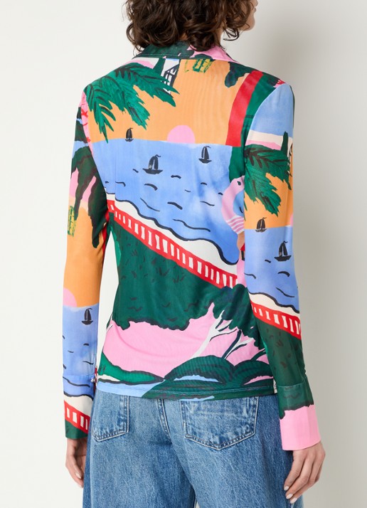 Fabienne Chapot Kevis blouse van mesh met print - achterkant blauw