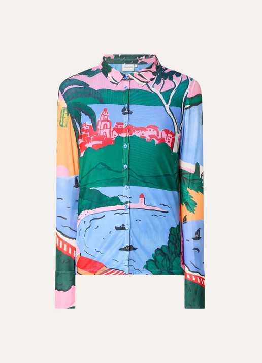 Fabienne Chapot Kevis blouse van mesh met print - voorkant 2 blauw
