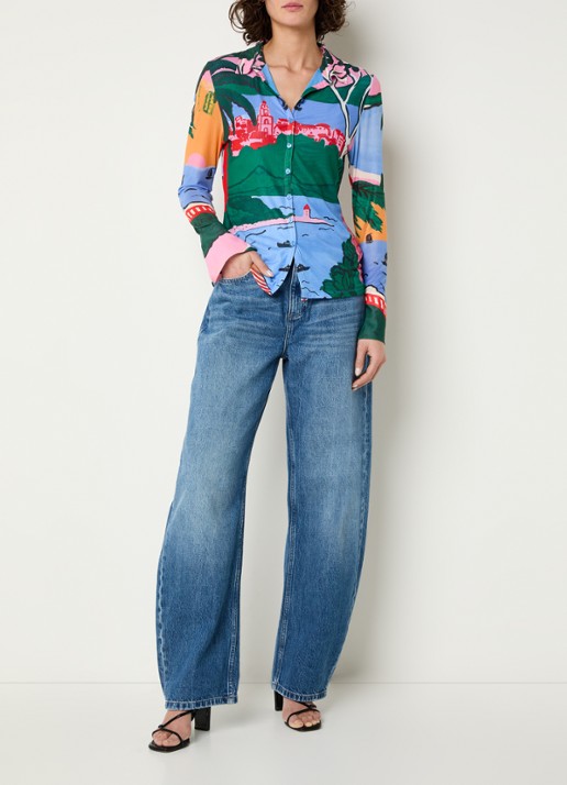 Fabienne Chapot Kevis blouse van mesh met print - voorkant 3 blauw