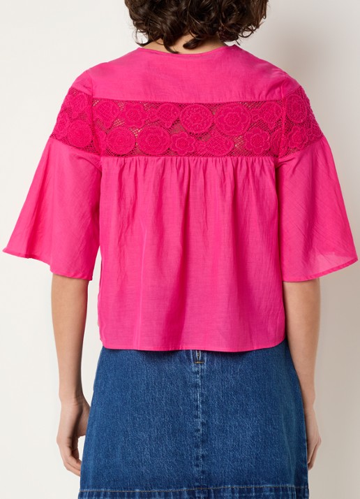 Fabienne Chapot Kristel blouse met broderie - achterkant 2 fuchsia