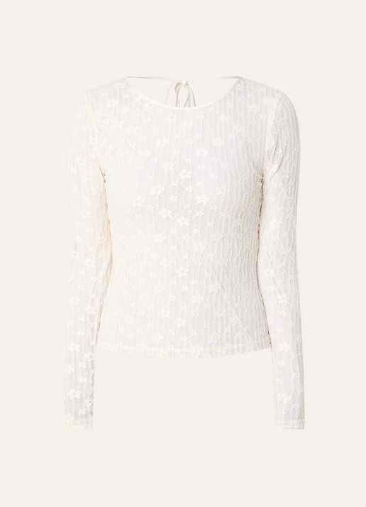 Fabienne Chapot Lacey semi-transparante top van kant met rugdecolleté - voorkant gebroken wit