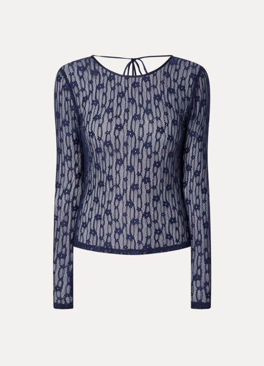 Fabienne Chapot Lacey semi-transparante top van kant - voorkant 2 donkerblauw