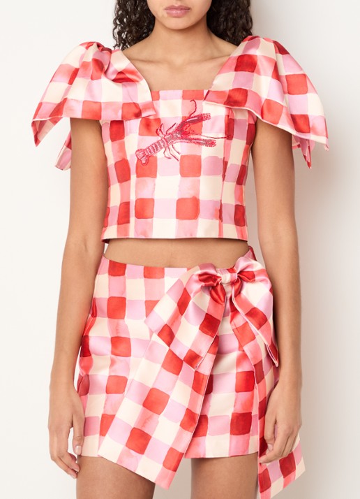 Fabienne Chapot Lana crop top met ruitdessin en kralendecoratie