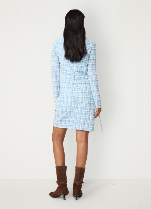 Fabienne Chapot Levi mini jurk met ruitdessin en structuur - achterkant 5 blauw