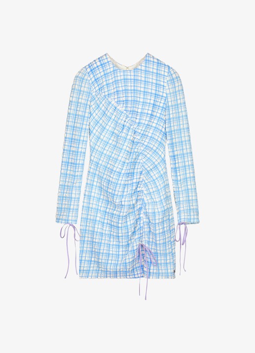 Fabienne Chapot Levi mini jurk met ruitdessin en structuur - voorkant blauw