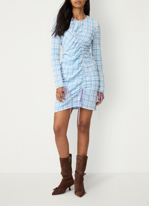 Fabienne Chapot Levi mini jurk met ruitdessin en structuur - voorkant 2 blauw