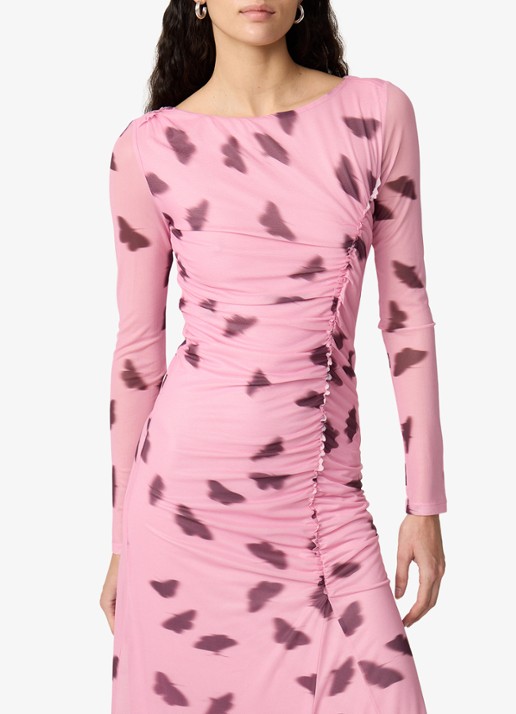 Fabienne Chapot Lilea midi jurk van mesh met print - detail roze