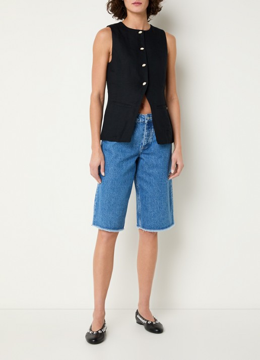 Fabienne Chapot Lucy high waist straight leg korte broek van denim - voorkant 3 indigo