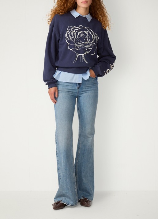 Fabienne Chapot Luna sweater met print - voorkant 2 donkerblauw