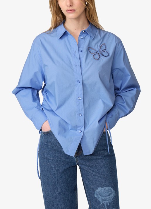 Fabienne Chapot Lux blouse met borduring en trekkoord - detail 3 blauw