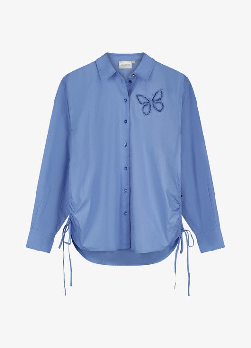 Fabienne Chapot Lux blouse met borduring en trekkoord - voorkant blauw