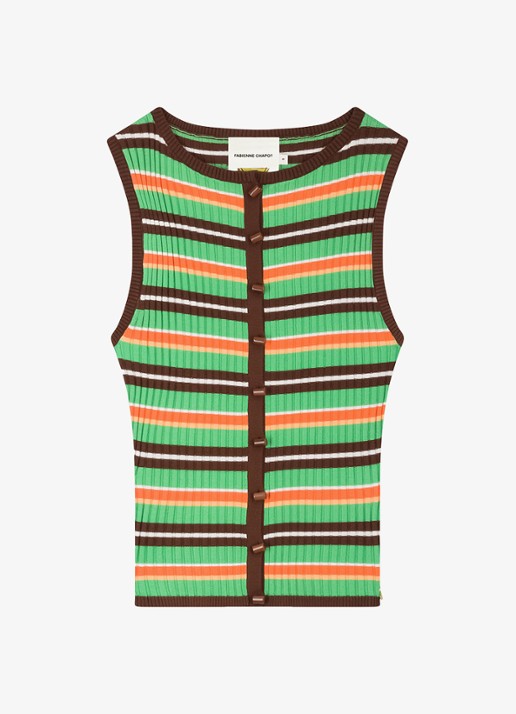 Fabienne Chapot Lux top met ribstructuur met streepprint - voorkant 4 groen