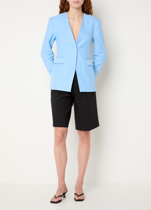 Fabienne Chapot Luz blazer in linnenblend met franjes - voorkant 4 aquablauw